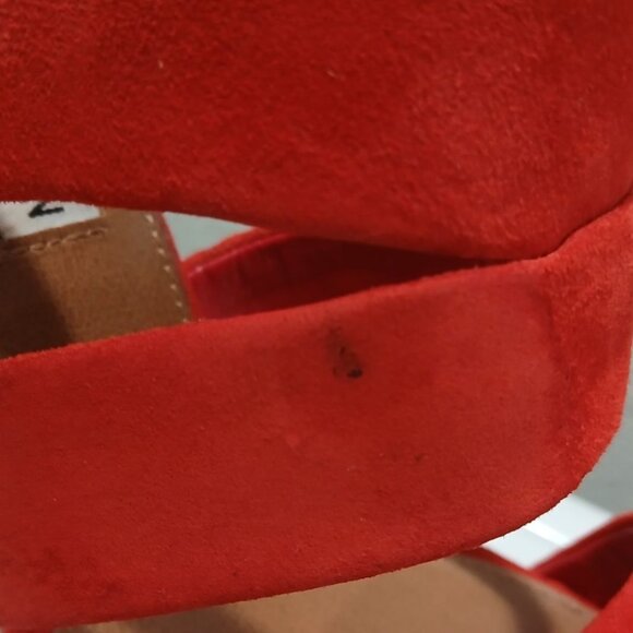 Steve Madden Buzzzer Red Suede Leather Platform High Heel 5.5M Open Toe Stiletto - Picture 7 of 10